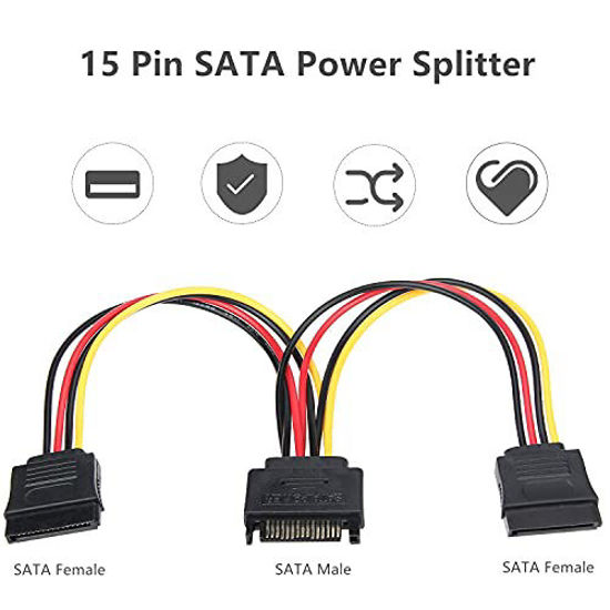 Picture of SATA Power Splitter, 3 Pack 15 Pin SATA Male to Dual 15 Pin Female Power Y Splitter Cable Adapter UIInosoo for Hard Drive, HDD, SSD, 9.8 Inches