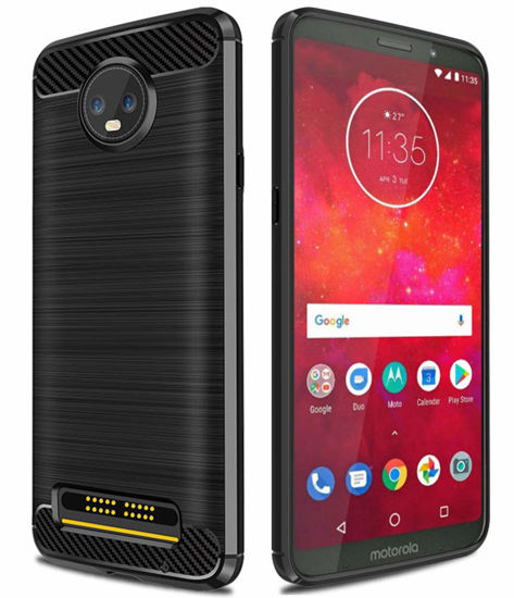 Picture of Moto Z3 Case, Moto Z3 Play Case, Asmart Resilient Shock Absorption Motorola Moto Z3 Case Slim Carbon Fiber Cover Flexible TPU Protective Phone Case for Motorola Moto Z3 Play (Black)