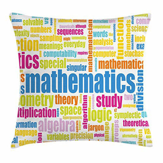 Picture of Ambesonne Mathematics Room Throw Pillow Cushion Cover, Math Related Different Words Conceptual Terminology Group Print, Decorative Square Accent Pillow Case, 18" X 18", Yellow Blue