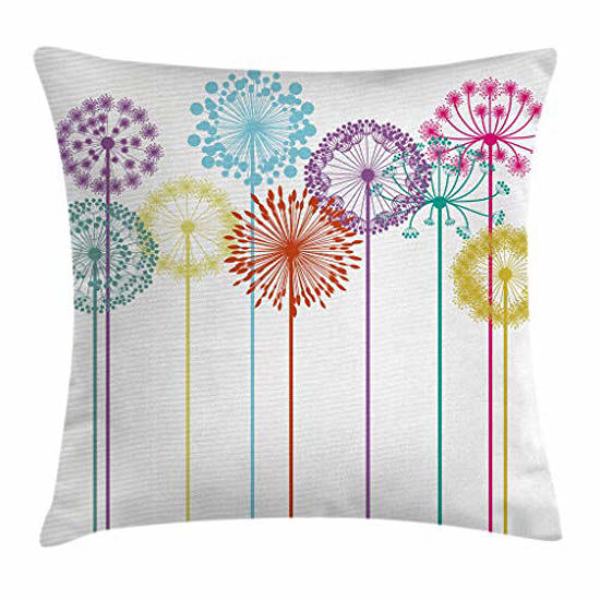 Picture of Ambesonne Floral Throw Pillow Cushion Cover, Flower Inspired Artwork Colorful Dandelions on White Background Illustration Print, Decorative Square Accent Pillow Case, 20" X 20", Blue Purple