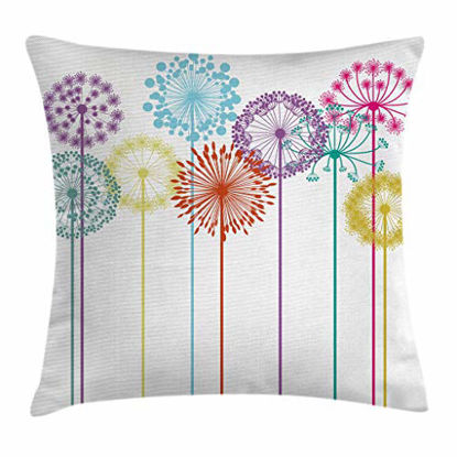 Picture of Ambesonne Floral Throw Pillow Cushion Cover, Flower Inspired Artwork Colorful Dandelions on White Background Illustration Print, Decorative Square Accent Pillow Case, 24" X 24", Blue Purple