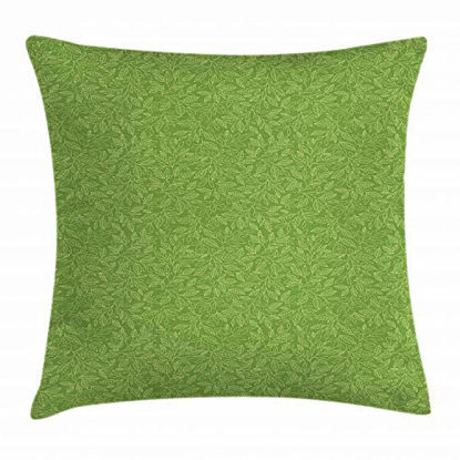 Picture of Ambesonne Green Throw Pillow Cushion Cover, Pattern with Hand Drawn Leaves Grassland Growth Ecology Vegetation, Decorative Square Accent Pillow Case, 18" X 18", Lime Green