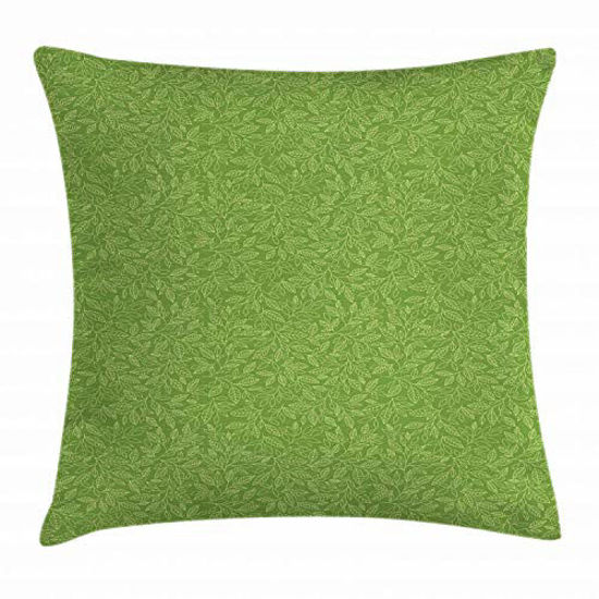 Picture of Ambesonne Green Throw Pillow Cushion Cover, Pattern with Hand Drawn Leaves Grassland Growth Ecology Vegetation, Decorative Square Accent Pillow Case, 18" X 18", Lime Green