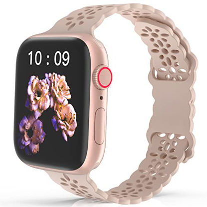 Picture of WANLISS Lace Silicone Band Compatible with Apple Watch Band 38mm 40mm 41mm 42mm 44mm 45mm,Slim Thin Hollow-Out Soft Sport Wristband Strap Replacement Women Men for iWatch Series SE 7 6 5 4 3 2 1