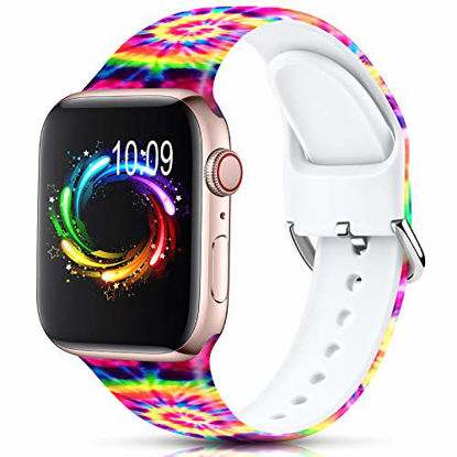 Picture of Sport Band Compatible with Apple Watch Bands 38mm 40mm 41mm 42mm 44mm 45mm for Women Men,Floral Silicone Printed Fadeless Pattern Strap Band for iWatch Series 3, Series 5,Series 6,Series 4,Series 7