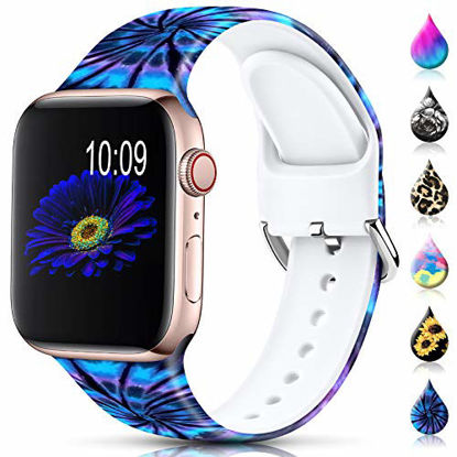 Picture of Sport Band Compatible with Apple Watch Bands 38mm 40mm 41mm 42mm 44mm 45mm for Women Men,Floral Silicone Printed Fadeless Pattern Strap Band for iWatch Series 3, Series 5,Series 6,Series 4,Series 7