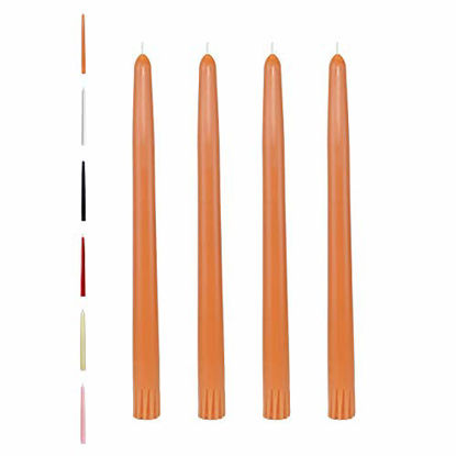 Picture of CandleNScent Taper Candles | Tapered Candlesticks - dripless 10 Inch unscented | Orange | 4 Pack