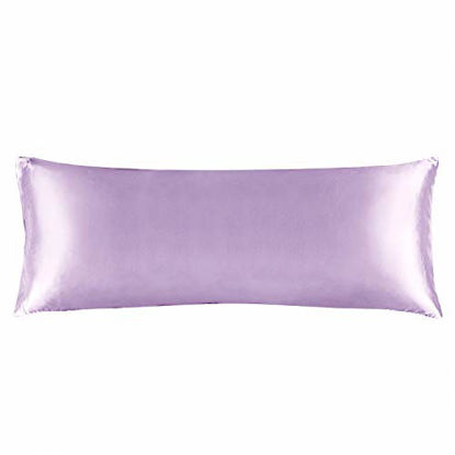 Picture of BEDELITE Satin Silk Body Pillow Pillowcase for Hair and Skin, Premium and Silky Lavender Long Body Pillow Case Cover 20x54 with Envelope Closure