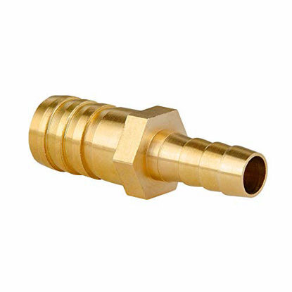 Picture of Quickun Brass Hose Barb Reducer 5/8" to 1/4" Barbed Reducer Fitting Reducing Splicer Mender Union Adapter for Air Water Fuel