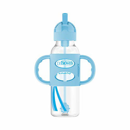 Picture of Dr. Brown's Sippy Straw Bottle with Silicone Handles, Blue, 8 oz