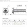 Picture of 5/16-18 x 3/4" Button Head Socket Cap Bolts Screws, Stainless Steel 18-8 (304), Bright Finish, Allen Hex Drive, 12 PCS