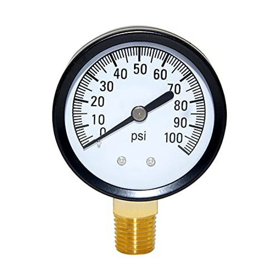 Picture of Joywayus Pressure Gauge 0 to 100 PSI Brass 1/4" Male NPT Thread Lower Mount, Multiple Function