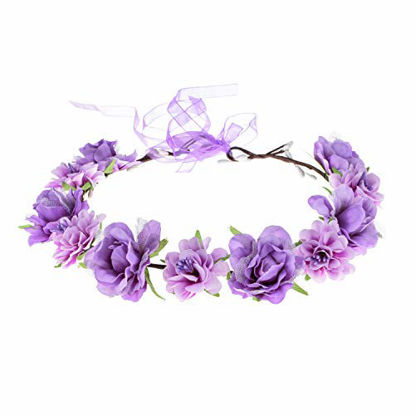 Picture of Love Sweety Women Flower Headband Bridal Floral Crown Wreath Girls BOHO Garland Halo (Purple)