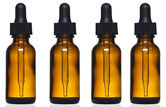 Picture of Amber Glass Bottles with Eye Droppers (2 oz, 4 pk) For Essential Oils, Colognes & Perfumes, Blank Labels Included