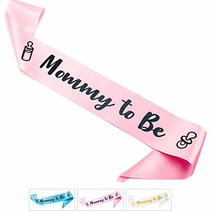 Picture of CORRURE Baby Shower Sash for Girl - 'Mommy to Be' Sash With Beautiful Pink Ribbon and Black Foil Text - Ideal Gender Reveal, Baby Shower, Welcome Baby, Mom to Be or Baby Sprinkle Gift