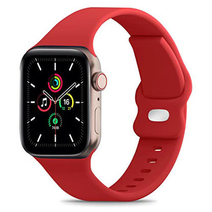 Picture of TopBang Silicone Bands Compatible with Apple Watch Band 38mm 40mm 41mm, Soft Silicone Sport Replacement Straps Compatible with iWatch Series SE 7 6 5 4 3 2 1 for Women Men Red