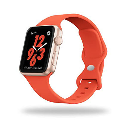 Picture of STG Sport Watch Band Compatible with Apple Watch Band 38mm 40mm 41mm 42mm 44mm 45mm, Soft Silicone Replacement Sport Strap Compatible for iWatch SE Series 7/6/5/4/3/2/1 (42/44/45mm, Bright Orange)