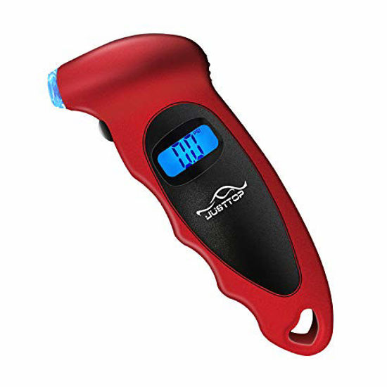 Picture of JUSTTOP Digital Tire Pressure Gauge, 150PSI 4 Setting for Cars, Trucks and Bicycles, Backlit LCD and Anti-Skid Grip for Easy and Accurate Reading(Red)