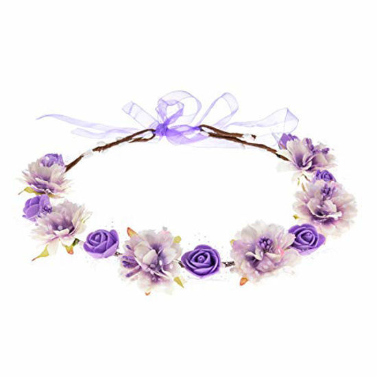 Picture of DDazzling Girls Breath Crown Flower Girl crown Floral Headband Wedding Hair Wreath Photo Props (Purple)