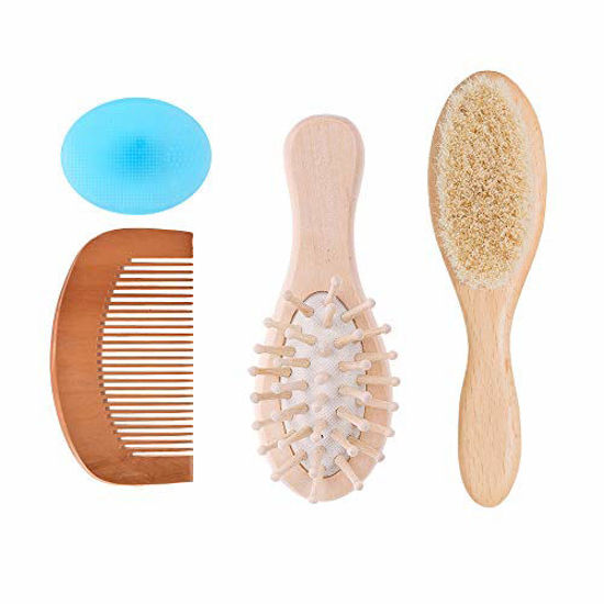 GetUSCart 4 Piece Baby Hair Brush Set Natural Soft Goat Bristles