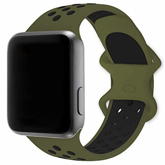 Picture of SMEECO Band Compatible for Apple Watch Series 6 SE 5 4 3 2 1 42mm 44mm Colorful Sports Soft Silicone Breathable Wristband Strap for iWatch Men and Women (Olive Green-Black, Small)