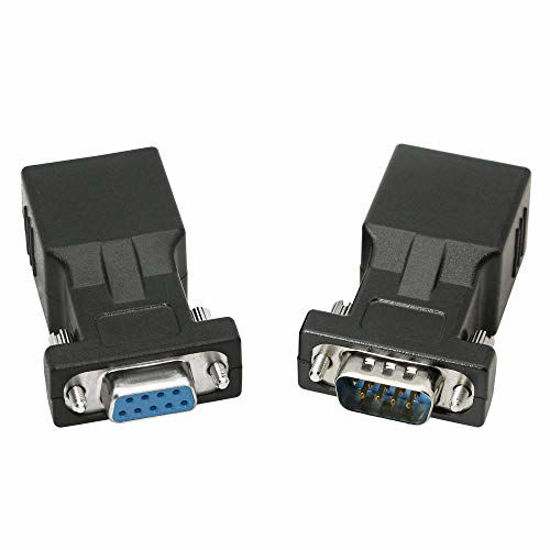 Picture of DB9 RS232 to RJ45 Extender, DB9 9-Pin Serial Port Female&Male to RJ45 CAT5 CAT6 Ethernet LAN Extend Adapter Cable-2pcs (2-Adapter)