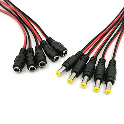 Picture of AYECEHI 18AWG DC Power Pigtail Cable Connection 12V 5A Male & Female Connectors for Home Security Surveillance Camera and CCTV Security Camera (2.1mm x 5.5 mm,5 Pairs) - 30CM/1FT