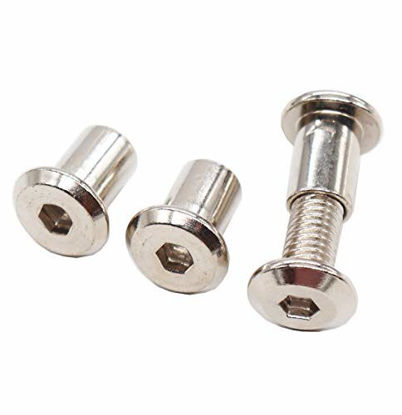 Picture of binifiMux 10-Set M8x20mm Hex Rivet Countersunk Socket Cap Bolts and Hex Head Conntector Cap Nuts for Furnitures Cribs Chairs, Nickel Plated