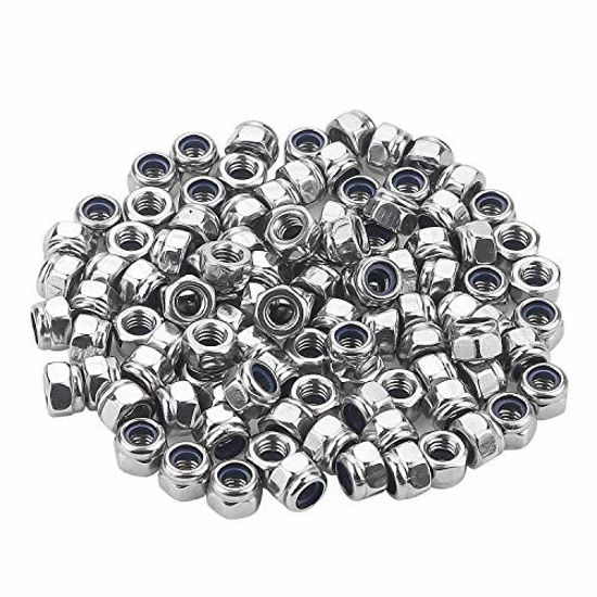 Picture of Favordrory M4 x 0.7mm 304 Stainless Steel Self-Lock Nylon Inserted Hex Lock Nuts, Self Clinching Nuts, 100 PCS