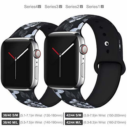 Picture of EXCHAR Compatible with Apple Watch Band Floral 40mm 38mm Women Soft Comfortable Silicone Replacement Sport Band for iWatch Series 4/3/2/7 with Cute and Durable Pattern Printing S/M J12