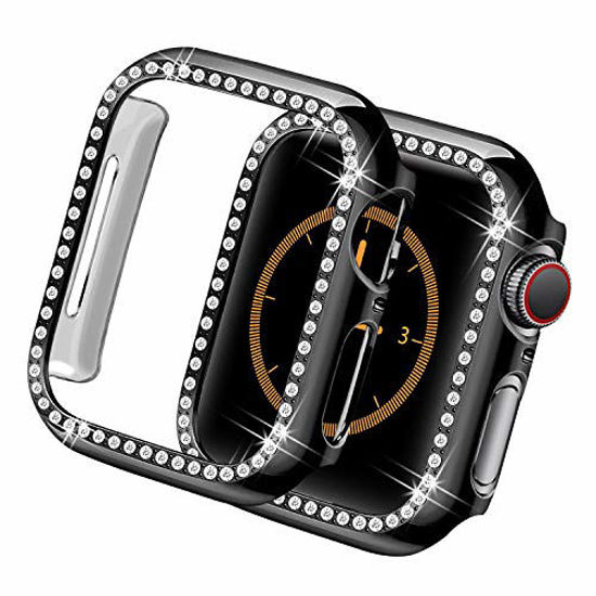 Picture of Yolovie Compatible for Apple Watch Case 38mm 40mm 42mm 44mm Bling Crystal Diamonds Rhinestone Bumper Cover for Women Girl, Hard PC Protective Frame for iWatch Series 6/5/4/3/2/1/SE - 38mm Black