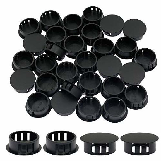 Picture of Suiwotin 30PCS 25mm/1" Black Hole Plugs Plastic Flush Type Hole Plugs Snap in Locking Hole Tube, Furniture Fencing Post Pipe Insert End Caps (Black)