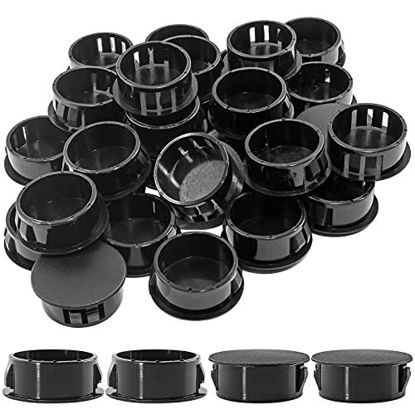 Picture of Murtenze 30 Pcs 25mm (1") Black Hole Plugs, Plastic Flush Type Panel Plugs Fastener Cover, Round Plastic Snap in Locking Tubing Plug for Kitchen Cabinet Furniture