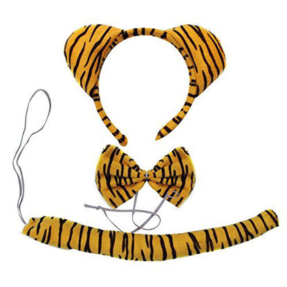 Picture of Halloween Headband Kids Animals Costume Dalmatian Mouse Wolf Tiger Cat Ears and Tail (Yellow Tiger)