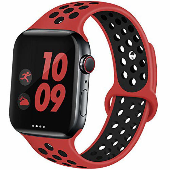 Picture of EXCHAR Sport Band Compatible with Apple Watch Band 44mm Series 5/4 Breathable Soft Silicone Replacement Wristband Women and Men for iWatch 42mm Series 3/2/1 Nike+ All Various Styles M/L Red-Black