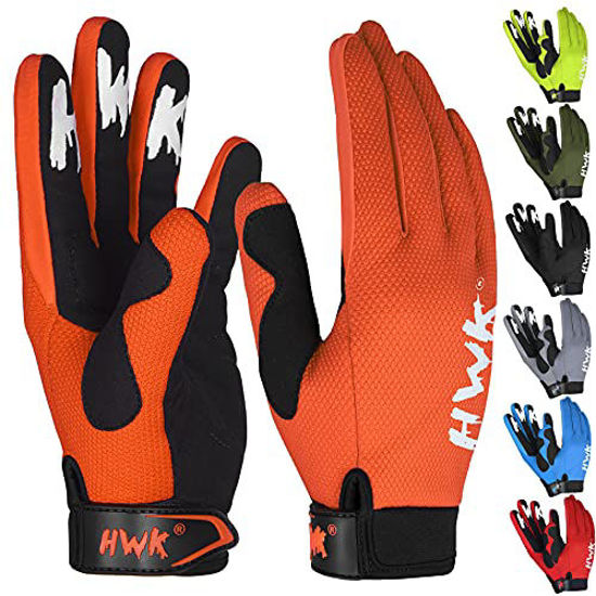 Picture of HWK Motorcycle Gloves for Men & Women Motocross Riding Driving Tactical Cycling Biker Moto Racing All-Purpose Gloves (Orange, L)