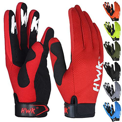 Picture of HWK Motorcycle Gloves for Men & Women Motocross Riding Driving Tactical Cycling Biker Moto Racing All-Purpose Gloves (Red, L)