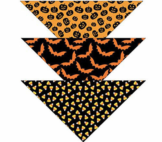 Picture of Native Pup Halloween Dog Bandana | 3 Pack | Bats, Candy Corn and Pumpkin Bandanna Handkerchief (Halloween Pack 1, Large)