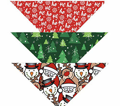 Picture of Christmas Dog Bandana| 3-Pack | Snowflake, Tree, Santa | Winter Bandanna Handkerchief Gift (Christmas Pack 1, Small)