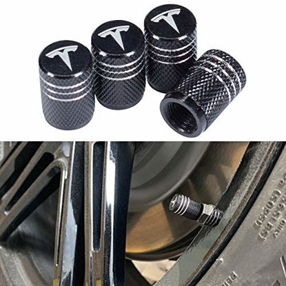 Picture of VIHIMAI 4PCS Tire Caps, Aluminum Alloy Valve Stem Cap Decorative Accessory Compatible for Tesla Model Y X S 3 (Black)