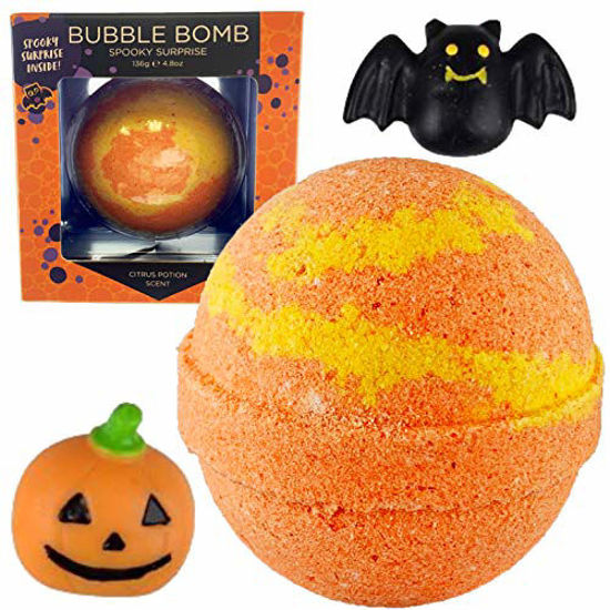 Picture of Bubble Bath Bomb for Kids with Surprise Toy Inside by Two Sisters. Large 99% Natural Fizzy in Gift Box. Moisturizes Dry Sensitive Skin. Releases Color, Scent, Bubbles (Spooky)