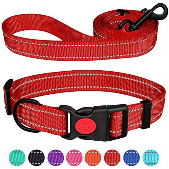 Picture of Reflective Dog Collar and Leash Set with Safety Locking Buckle Nylon Pet Collars Adjustable for Small Medium Large Dogs 4 Sizes(Red&S)