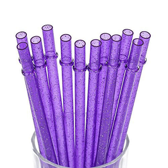 Picture of Dakoufish BPA-Free 12 Piece 11 Inch Reusable Clear Plastic Glitter Sparkle Drinking Straw Plus one Cleaning Brush (Purple,11inch)