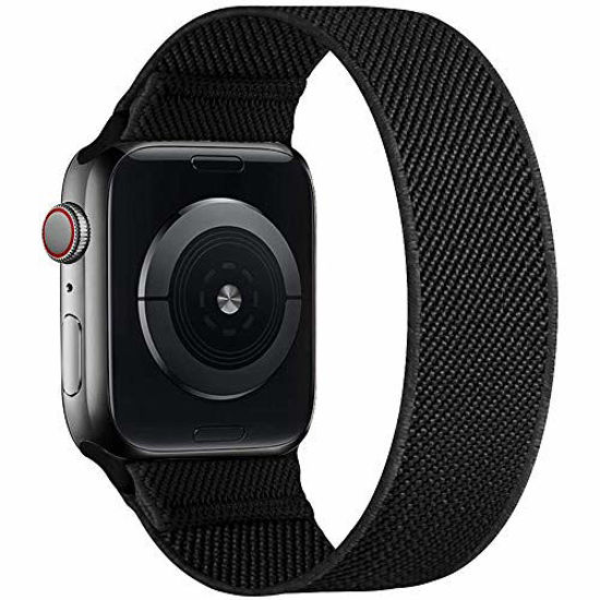 Picture of ENJINER Stretchy Nylon Solo Loop Bands Compatible with Apple Watch 38mm 40mm 42mm 44mm iWatch Series 6 SE 5 4 3 2 1 Strap, Sport Elastic Braided No Buckles Clasps Women Men, 38/40mm S Black