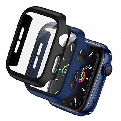 Picture of BHARVEST 2 Pack Hard PC Case Compatible with Apple Watch Series 3/2/1 42mm, Case with Tempered Glass Screen Protector Overall Bubble-Free Cover for iWatch Accessories, Black+Blue