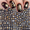 Picture of Christmas Nail Stickers, 3D Metal Gold Snowflake Nail Decals Metallic Gold White Snowflake Elk Snowman Santa Claus Tree Christmas Bell Xmas Winter Nail Art Design DIY Nail Decoration for Women Kids(8Sheets)