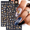 Picture of Christmas Nail Stickers, 3D Metal Gold Snowflake Nail Decals Metallic Gold White Snowflake Elk Snowman Santa Claus Tree Christmas Bell Xmas Winter Nail Art Design DIY Nail Decoration for Women Kids(8Sheets)