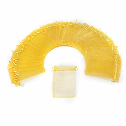 Picture of Dealglad 50pcs Drawstring Organza Jewelry Candy Pouch Christmas Wedding Party Favor Gift Bags (3.5x4.5", Golden)