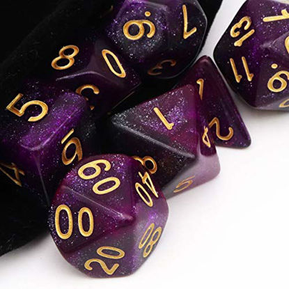 Picture of Haxtec Nebula DND Dice Set 7PCS Polyhedral D&D Dice for Roleplaying Dice Games as Dungeons and Dragons Pathfinder Warhammer Etc. (Purple Black Nebula)