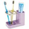 Picture of mDesign Bathroom Vanity Countertop Toothpaste & Toothbrush Holder Stand with Cup/Dental Center, Holds Electric Toothbrushes - Light Purple/Satin